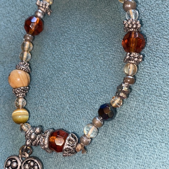 Amber Crystal Silver Wood Beads Bracelet with Heart Charm - Picture 6 of 6
